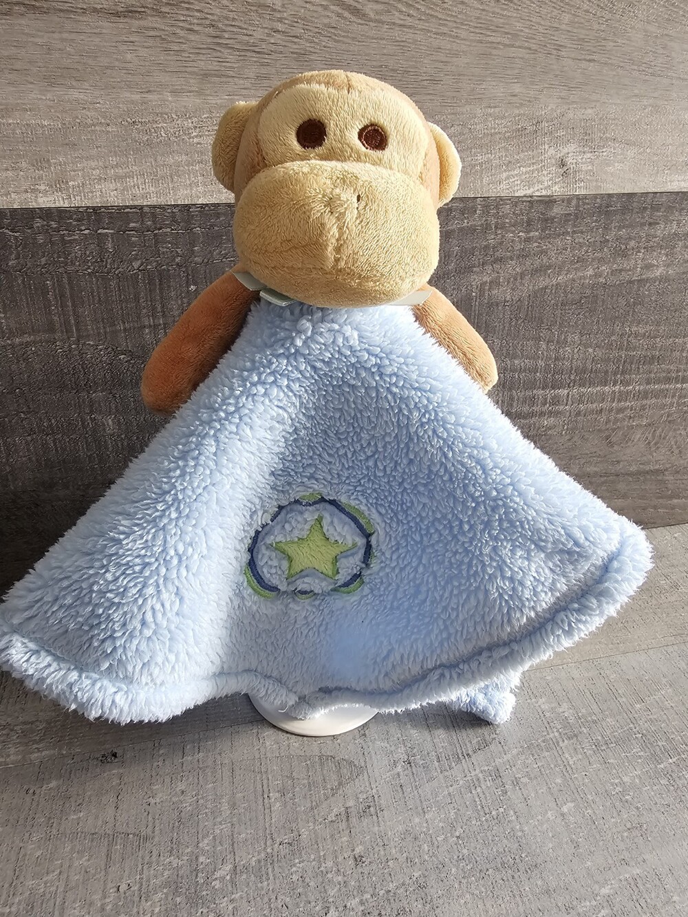 Aurora Baby Blue Brown Tan Plush Monkey Security Blanket Lovey W Star